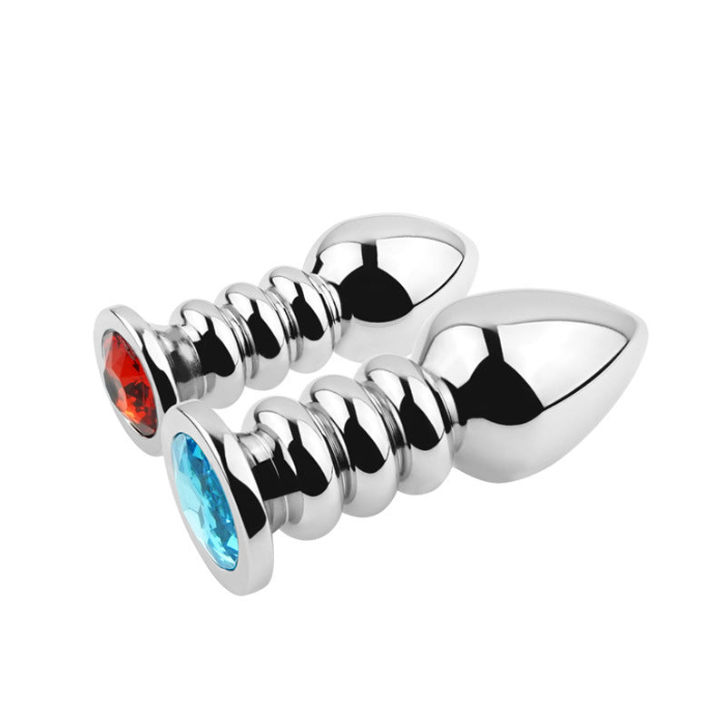 metal three ring butt plug silver large size