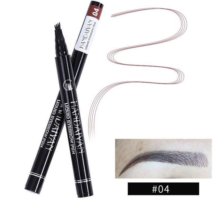 waterproof microblading eyebrow pencil showcased with fork tip pen and eyebrow swatch.