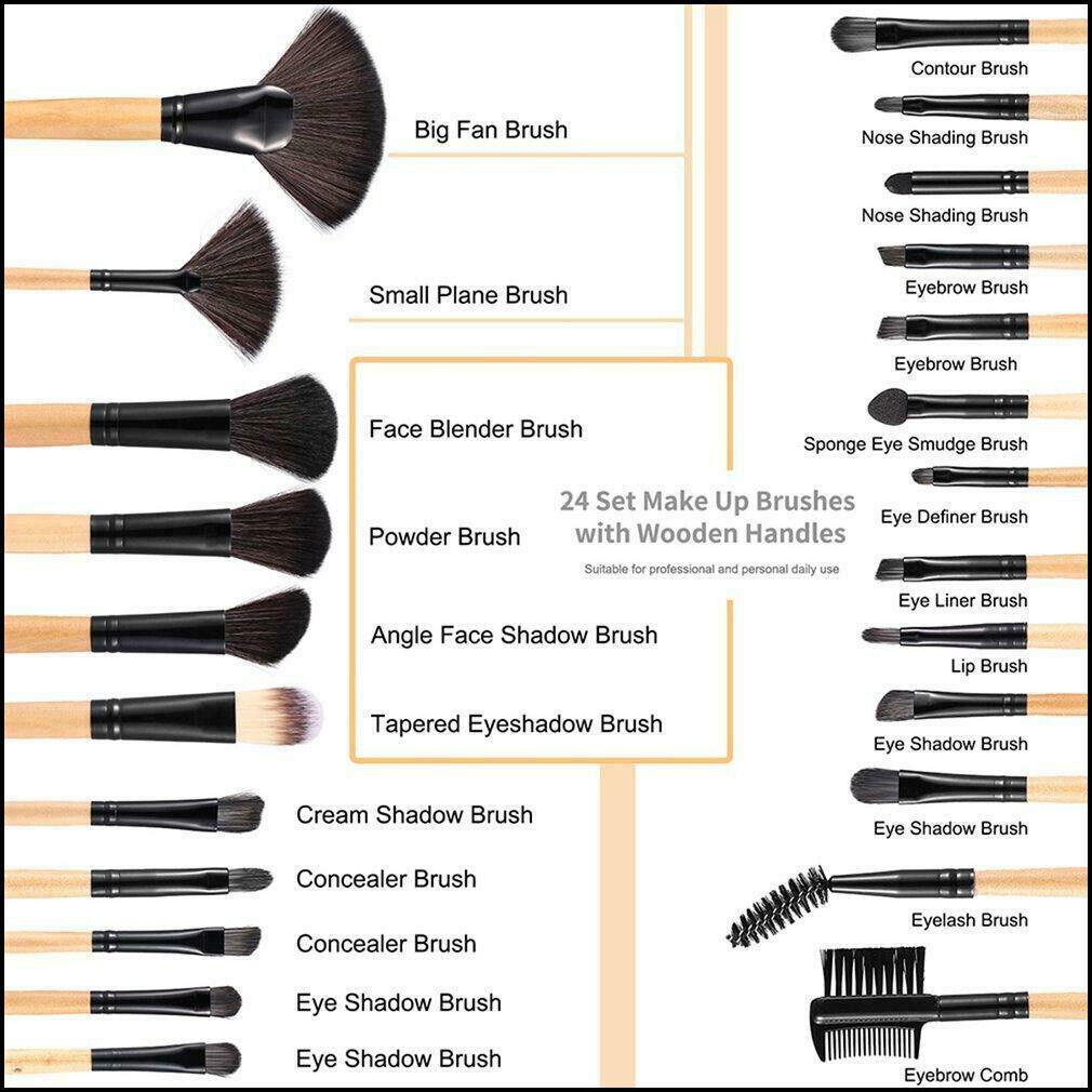 24 Piece Makeup Brush Set with Bag | 5 Colours