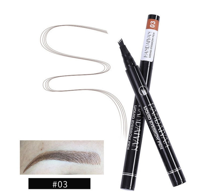 waterproof microblading eyebrow pencil shown with fork tip design for ultra-realistic brow definition.