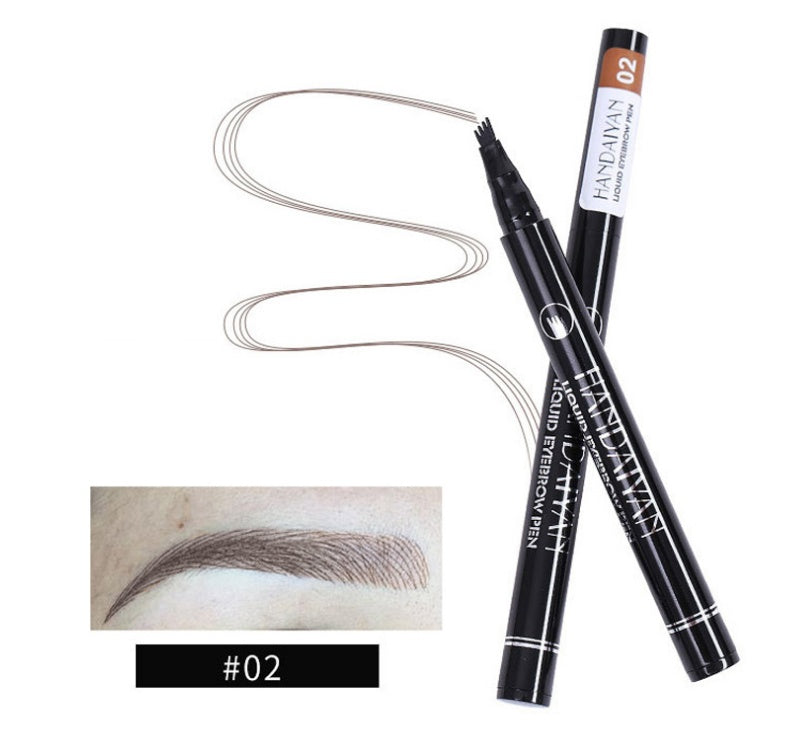 waterproof microblading eyebrow pencil showcased with fork tip pen and eyebrow swatch.