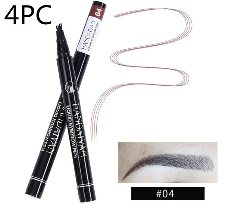 waterproof microblading eyebrow pencil showcased with fork tip pen and eyebrow swatch.