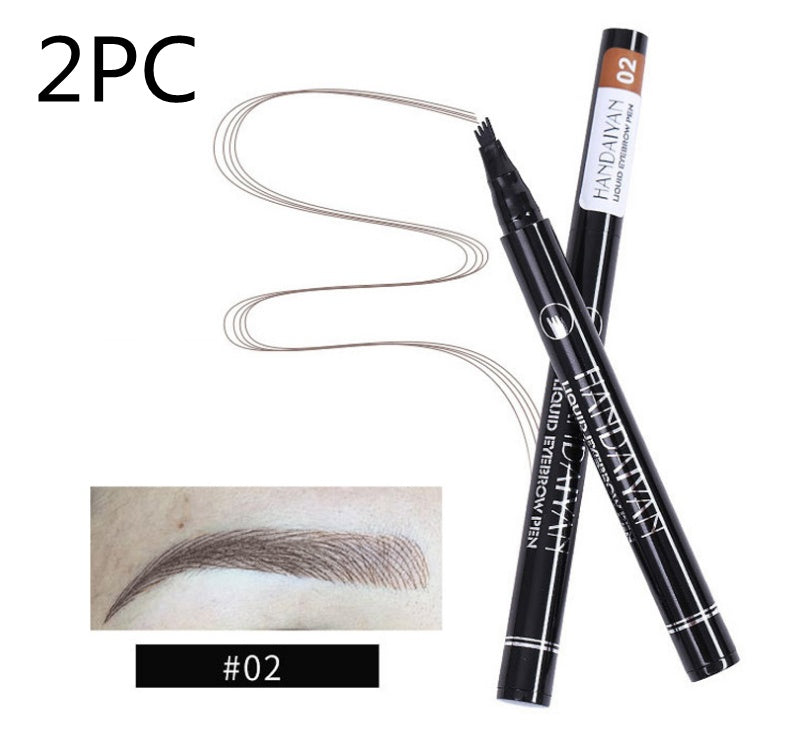 waterproof microblading eyebrow pencil showcased with fork tip pen and eyebrow swatch.