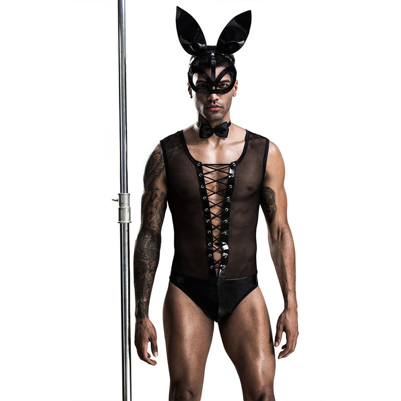 Men's mesh underwear - one-piece bodysuit side view