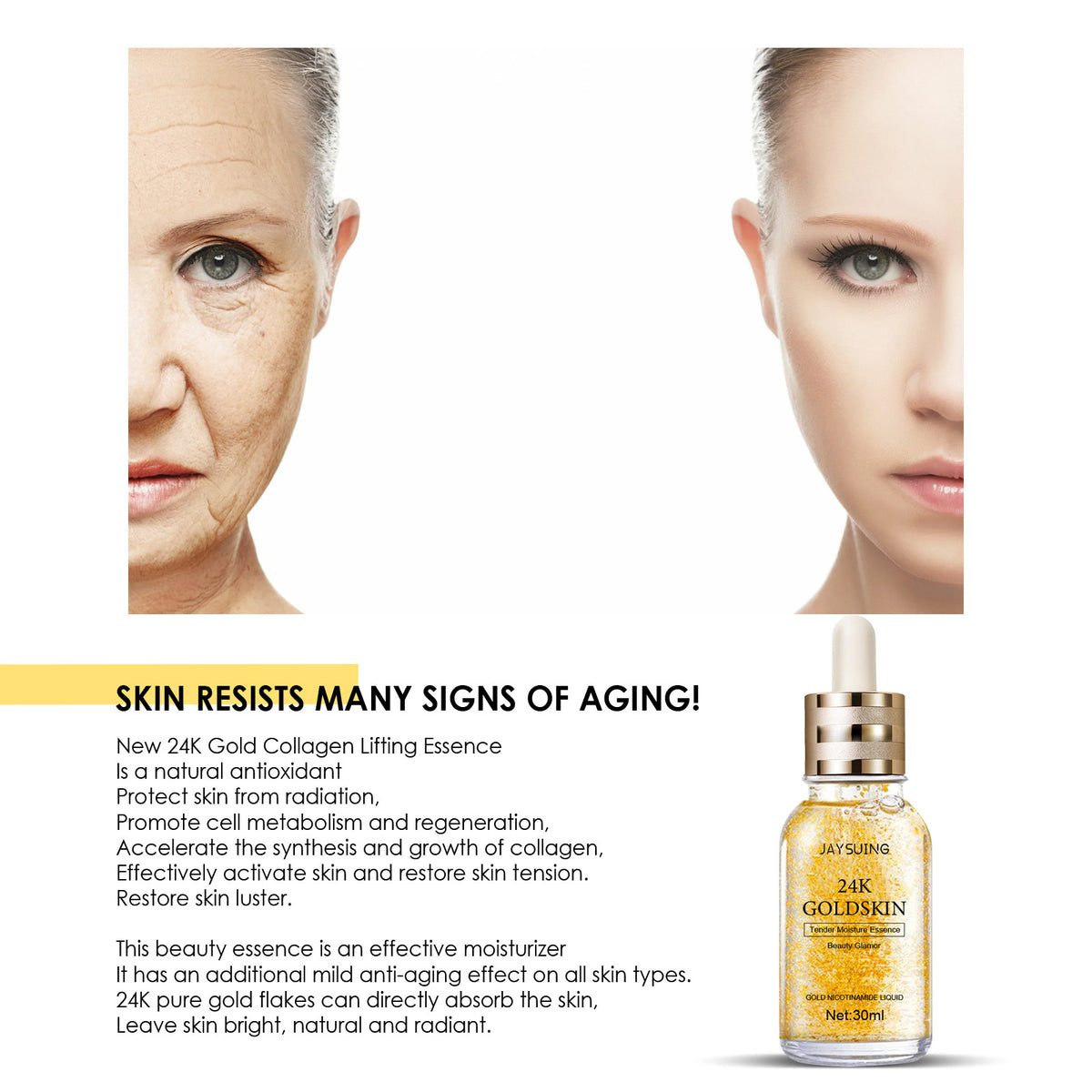 24K gold collagen protein lifting face essence results