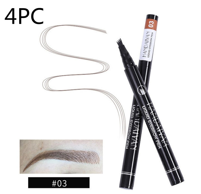 waterproof microblading eyebrow pencil showcased with fork tip pen and eyebrow swatch.