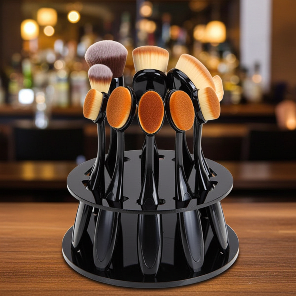 Makeup Brush Holder Organizer | 10-Slot Round Organiser | Black