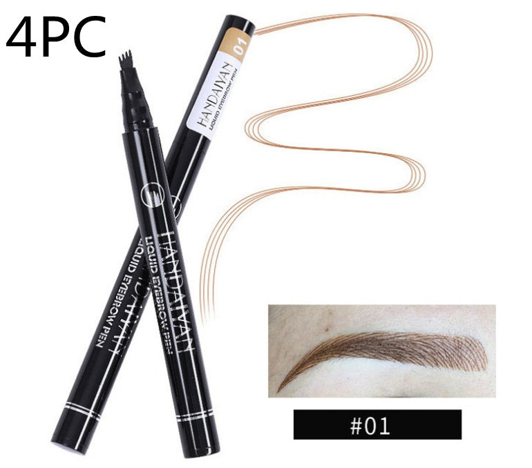 waterproof microblading eyebrow pencil showcased with fork tip pen and eyebrow swatch.