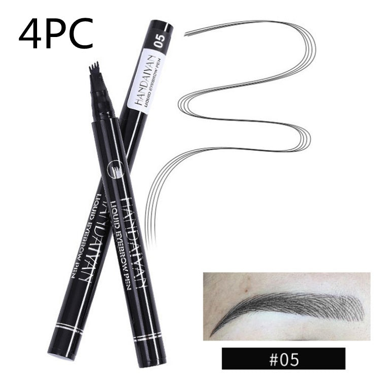 waterproof microblading eyebrow pencil showcased with fork tip pen and eyebrow swatch.