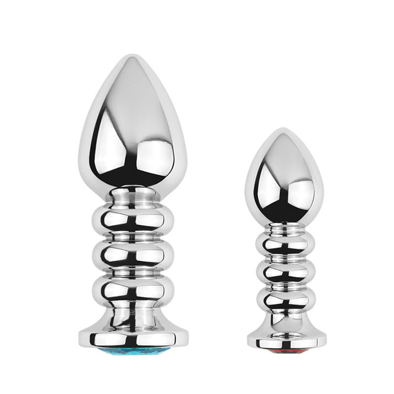 metal three ring butt plug silver large size