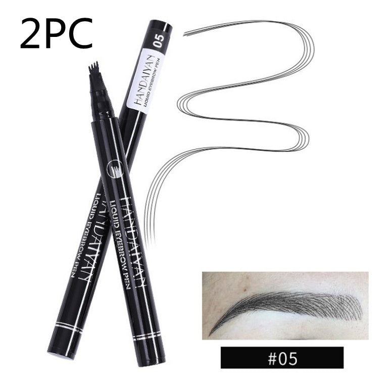 waterproof microblading eyebrow pencil showcased with fork tip pen and eyebrow swatch.