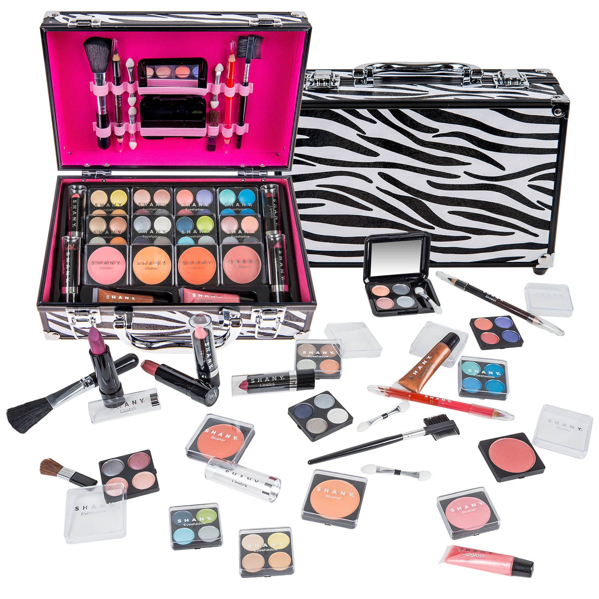 makeup train case set - open case with cosmetics