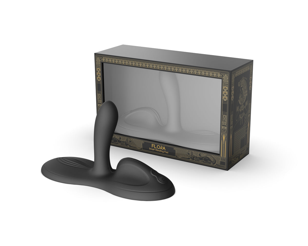 ZALO Flora app controlled clit g-spot vibrator shown next to its elegant packaging